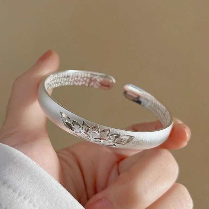 鹿怡 足银手镯 足银30/37克999.9莲花心经中老年妈妈长辈镯传承