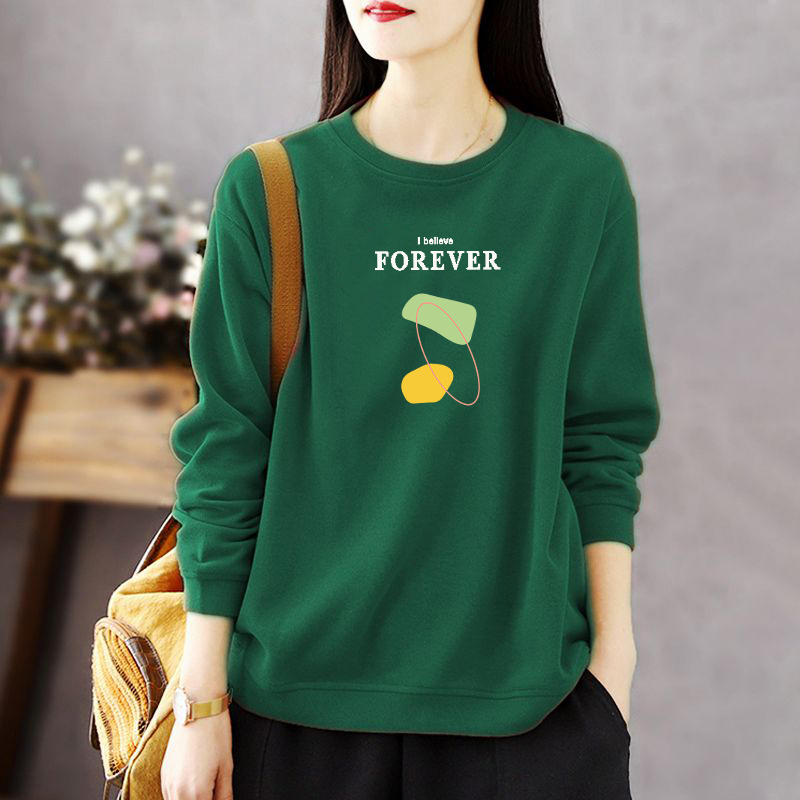 外贸出口意大利大码100%纯棉时尚长袖卫衣袖T恤女装宽松遮肚上衣