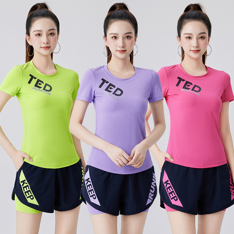 XVRV夏季新款运动套装T恤短裤速干跳操跑步速干透气健身瑜伽上衣