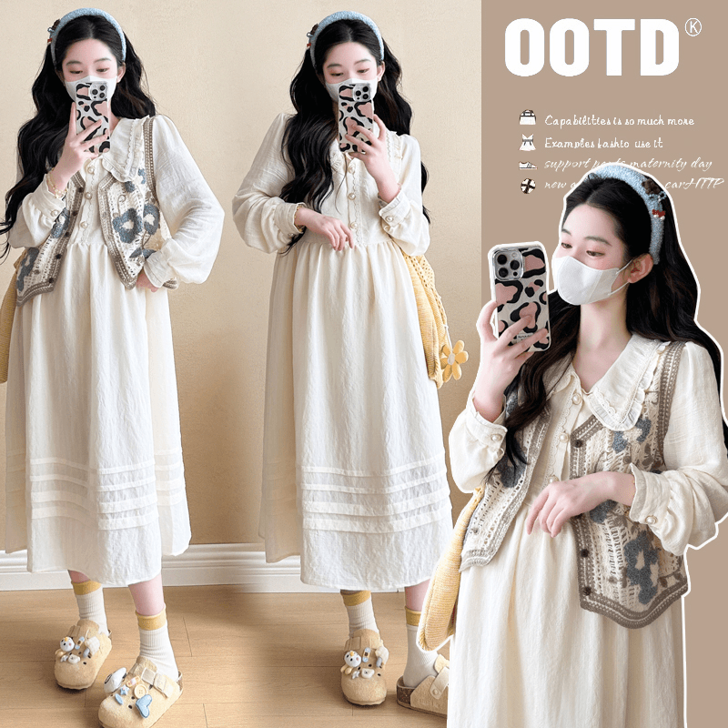 孕妇装2025秋季新款时尚温柔韩系甜美减龄显瘦百搭孕妇套装孕妇裙