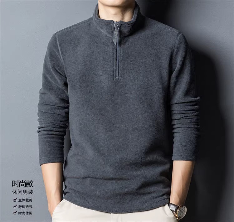 【发货快】男士立领摇粒绒加绒卫衣秋冬半高领双面绒保暖拉链打底衫