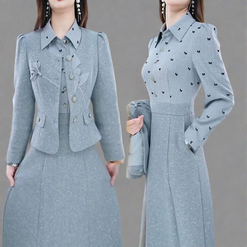 2025年秋季新款时尚气质显瘦小香风外套长袖连衣裙减龄两件套装女