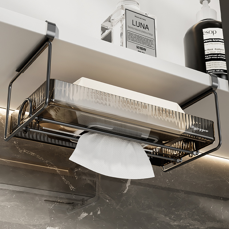 钧逸厨房纸巾架免打孔橱柜卷纸架厨房铁艺架吸油纸架保鲜膜收纳架