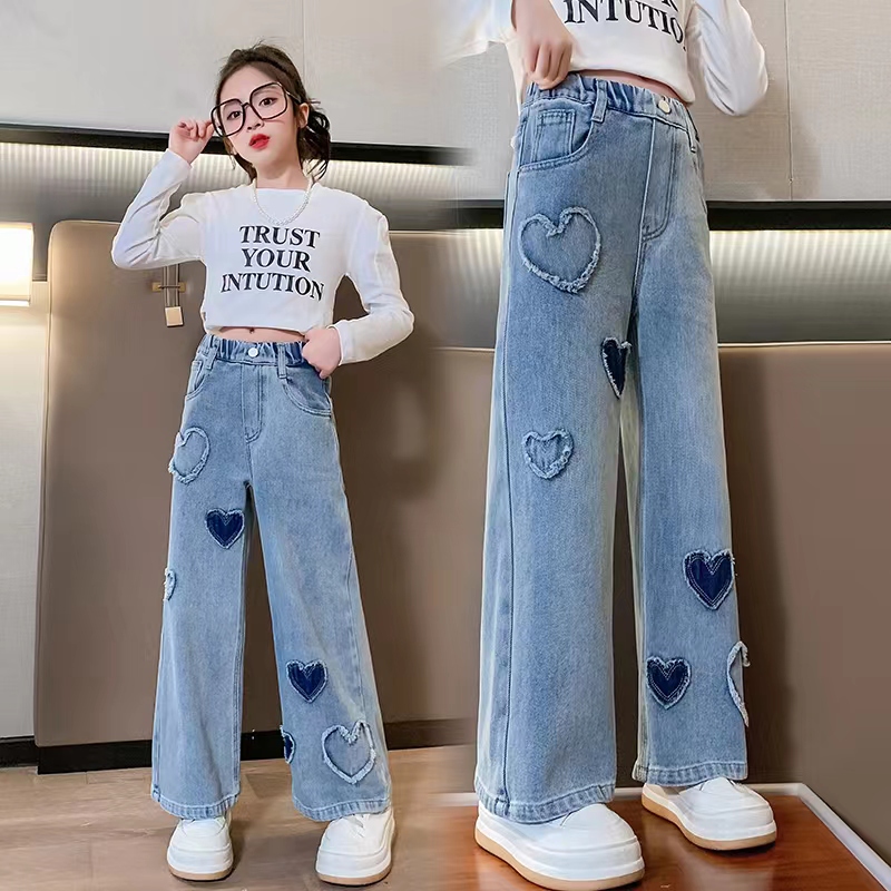 女童2025春秋洋气阔腿裤宽松中大童直筒裤儿童宝宝牛仔裤时髦百搭