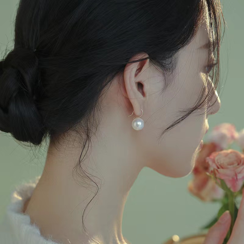 925银仿珍珠耳饰 复古高跟鞋珍珠耳环简约耳钩法式高级感网红耳饰