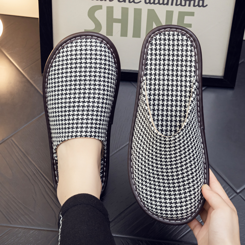 春秋包头布艺居家棉拖鞋男女情侣室内家用防滑地板软底四季家居鞋