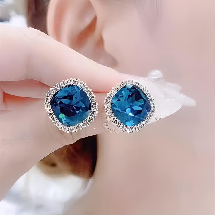 合金耳饰 蓝色耳钉耳环女2024年新款潮小众设计高级感轻奢网红