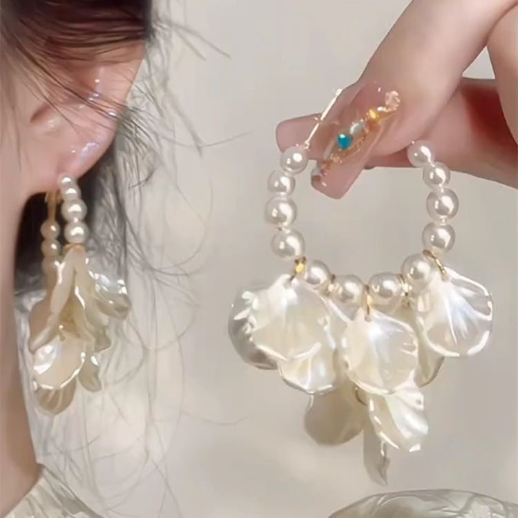合金耳饰 法式复古花瓣流苏耳环超仙夸张大耳圈度假风耳坠耳钉
