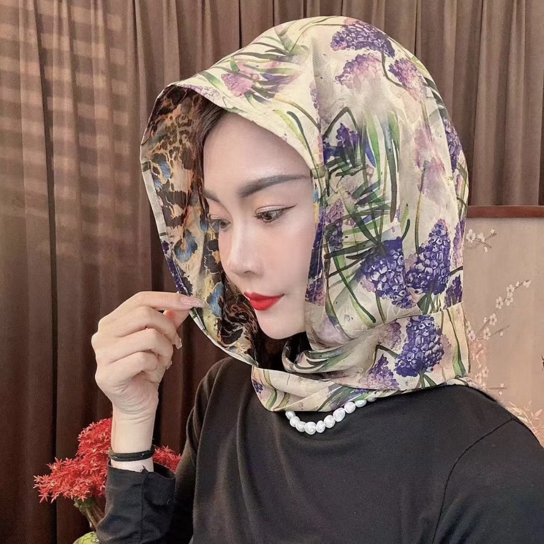 春夏新款女士包头巾时尚百搭洋气双面花萝防晒遮阳帽子优雅丝巾帽