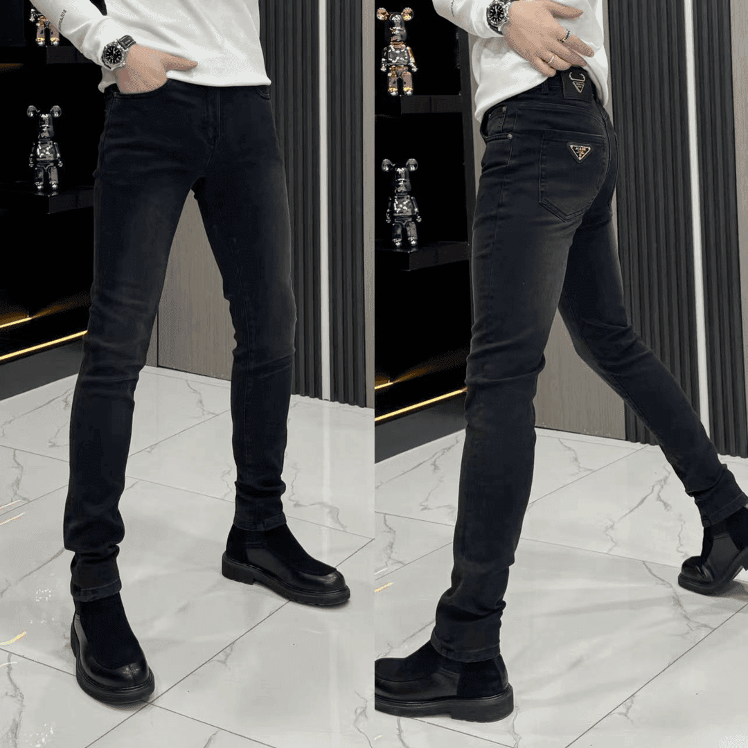 【轻奢时尚】2025男士高端百搭修身纯色春秋牛仔裤高品质休闲长裤子