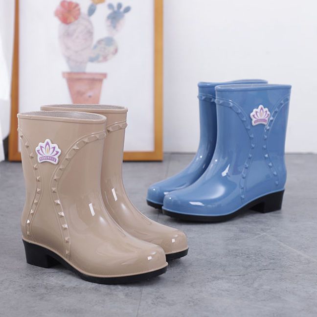 雨鞋女中筒女士水鞋子女加绒保暖防水雨靴防滑增高半筒水靴女胶鞋
