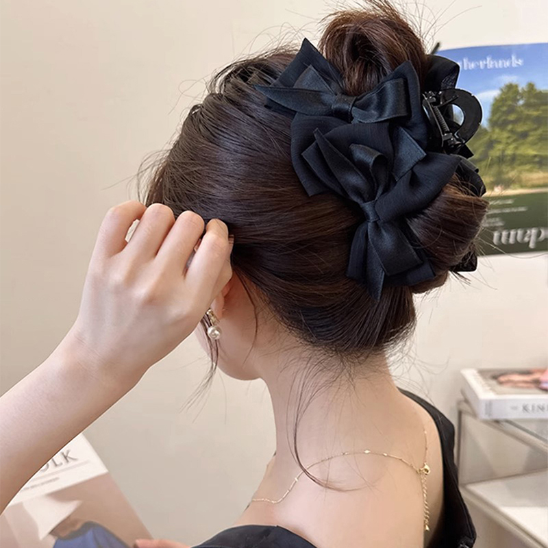 奇美拉黑蝴蝶结发夹女2023新款后脑勺高端发卡抓夹大号鲨鱼夹头饰