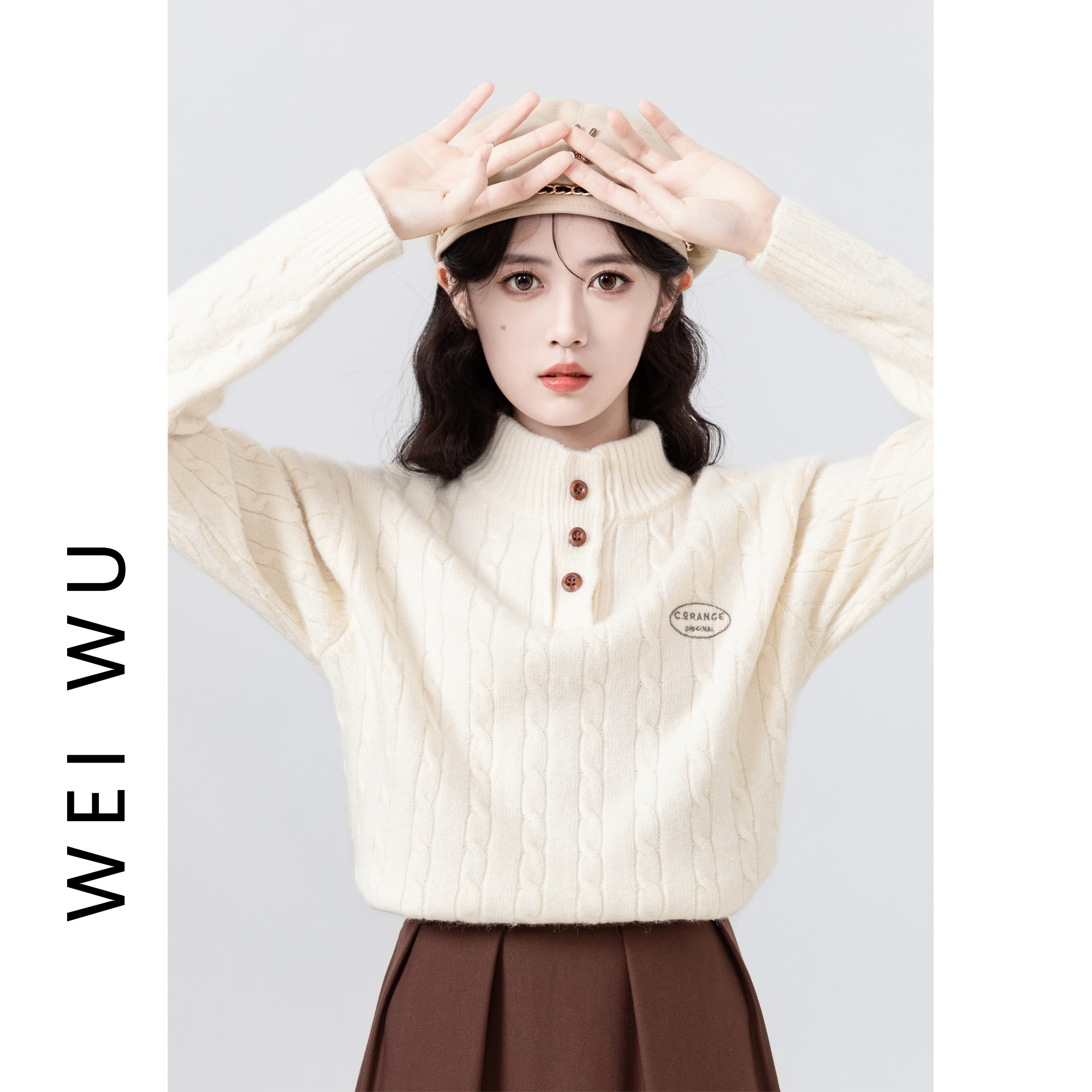 高领加厚毛衣女秋冬2025新款韩版刺绣立领麻花软糯针织衫套头上衣