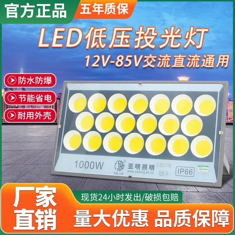 亚明LED投光灯低压船用直流电瓶12V24V36V100W电瓶户外防水泛光灯