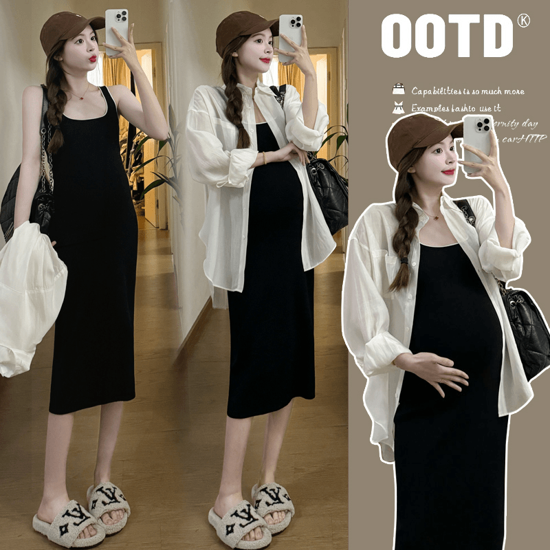 孕妇连衣裙夏2025年新款防晒衬衫上衣搭配背心裙中长款夏季薄款