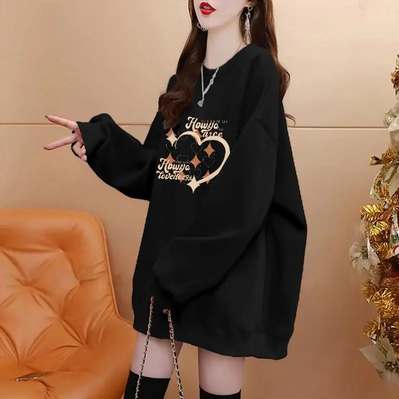 ins秋冬新款宽松中长款圆领卫衣女孕妇慵懒风时尚百搭洋气上衣潮