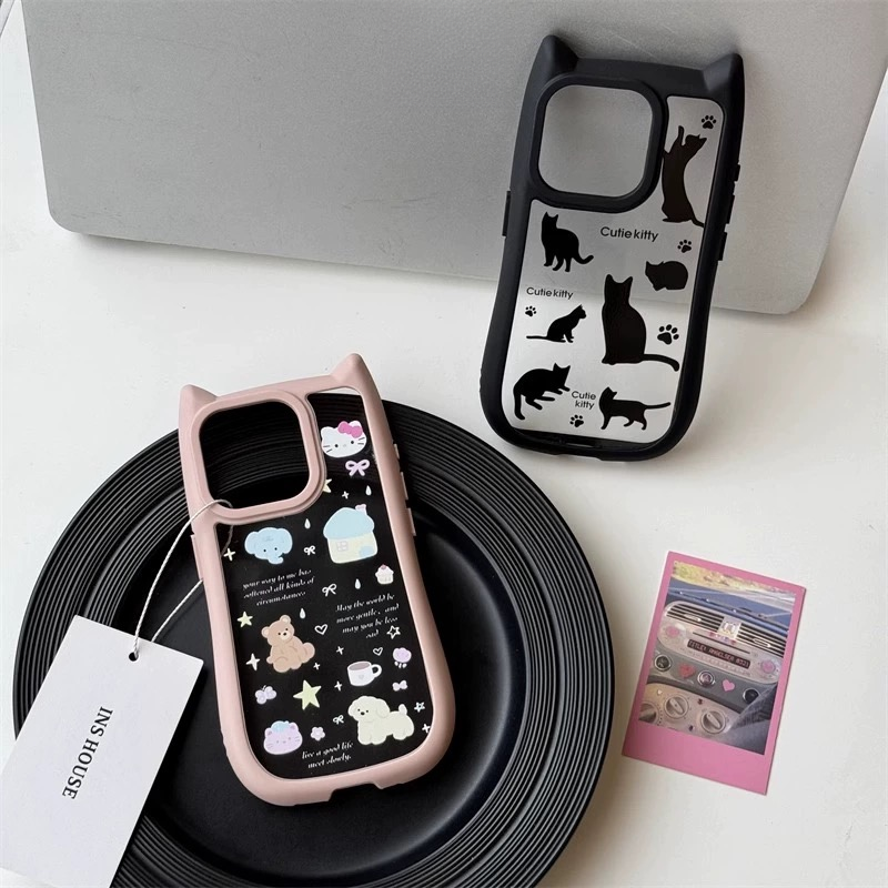 可爱卡通 立体猫耳朵14Promax苹果iPhone15pro手机壳13小众11简约
