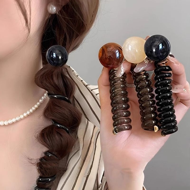 复古球球电话线发圈女2024新款简约高级感编头发绳扎马尾头绳发饰