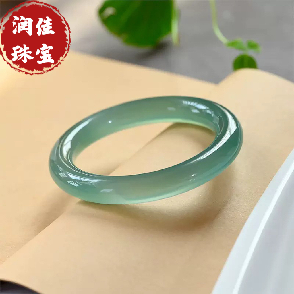 天然玛瑙玉髓远山黛胖圆条手镯女款古风镯子珠宝首饰新款玉石保真