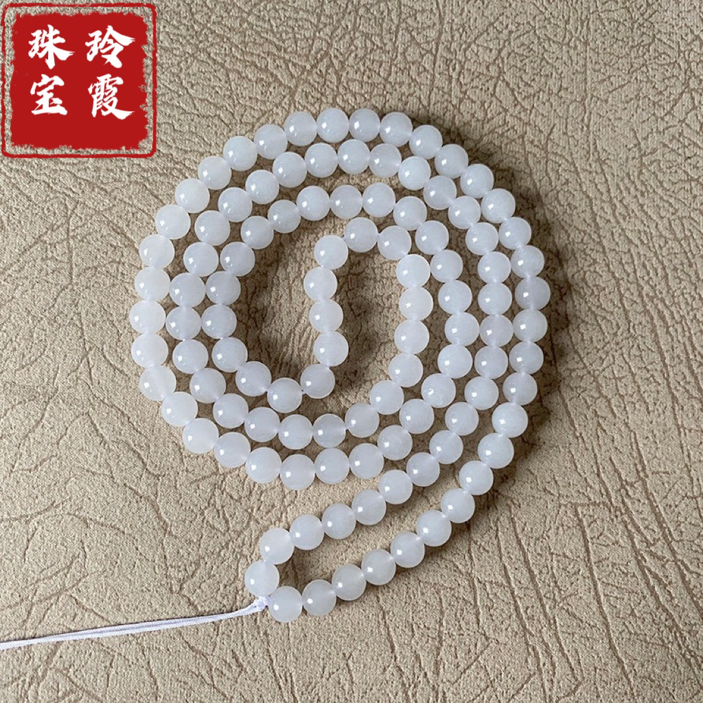 天然新疆和田玉白玉羊脂玉108颗直径6㎜圆珠项链手链珠串毛衣链