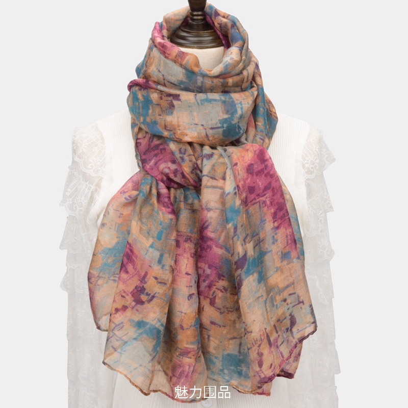 秋冬时尚棉感纱巾女士大尺寸巴厘纱丝巾防风保暖防晒披肩护颈围巾