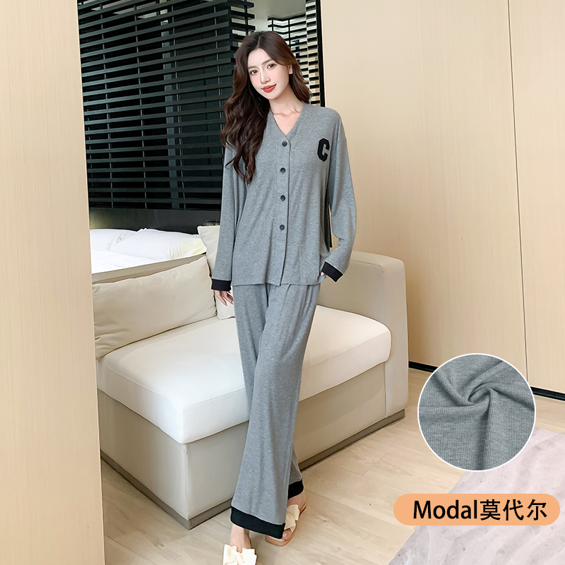 睡衣女春秋长袖新款套装慵懒时尚高级感可外穿家居服莫代尔大码