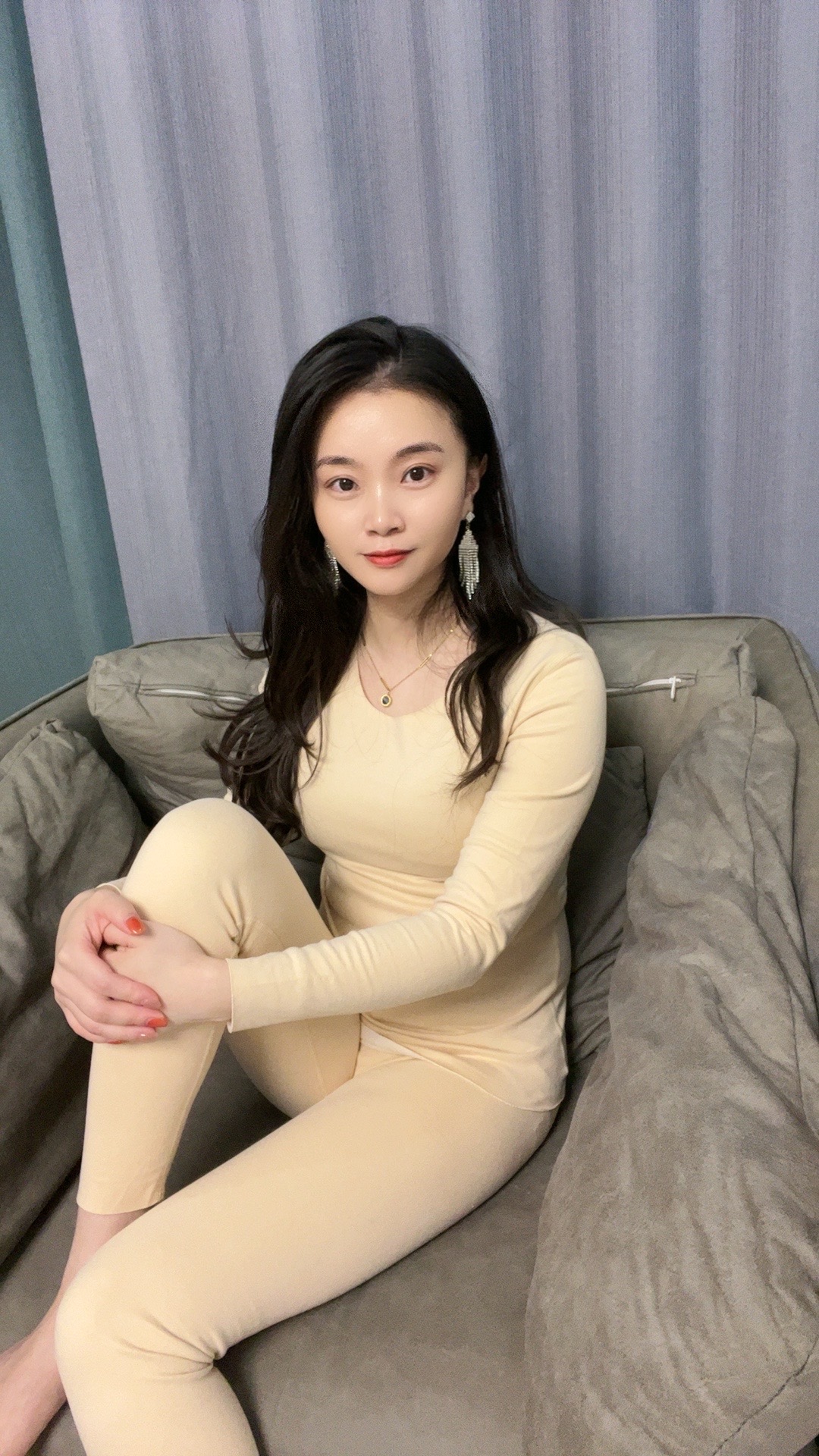 女士情侣加绒保暖内衣秋衣秋裤波浪领圆领秋冬套装双面无痕修身