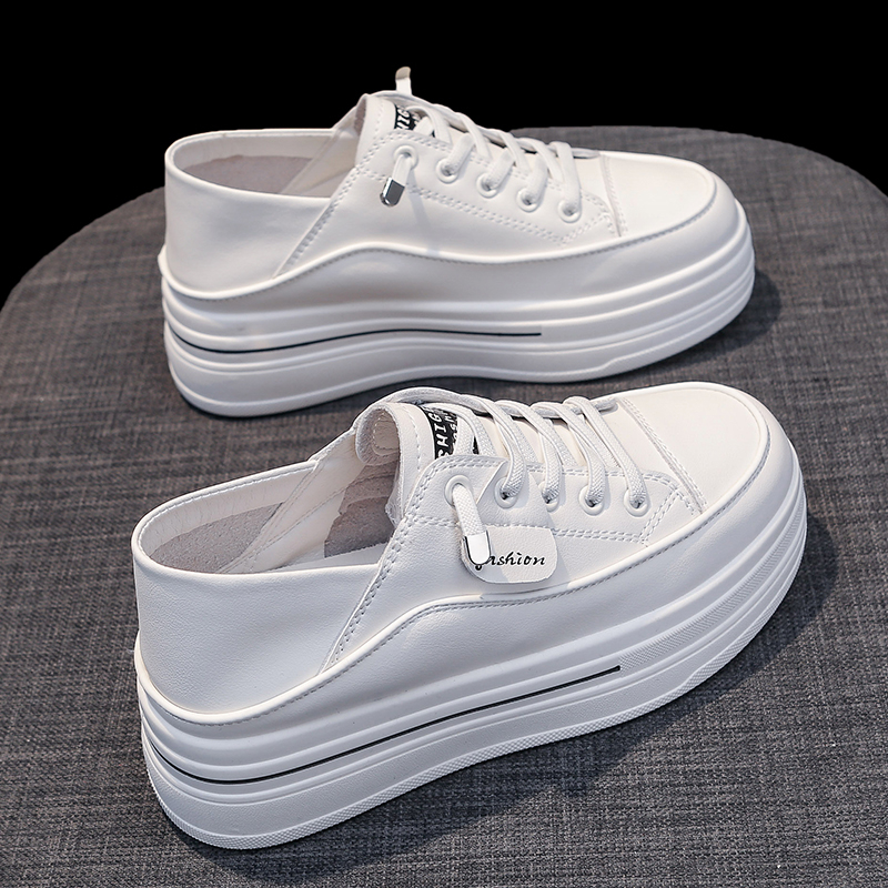 瑞力潮内增高小白鞋女两穿一脚蹬2025年春夏季新款百搭厚底休闲鞋