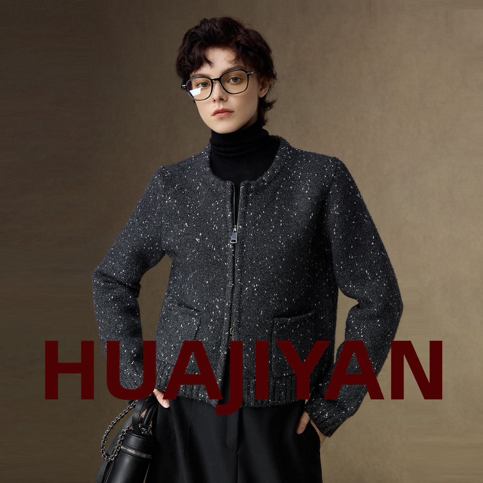 华吉言/HUAJIYAN【星辰】特种流星金点子纱小香风针织开衫外套