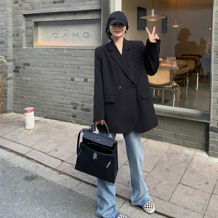 oversize黑色西装外套女高级感2025秋冬新款廓形宽松休闲大码西服
