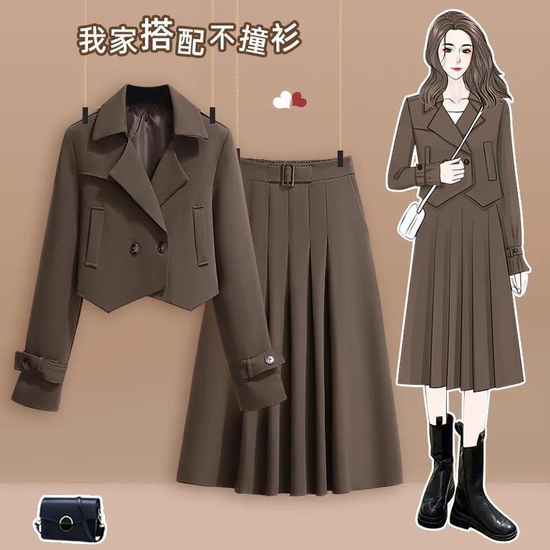 912女装西装外套半身裙两件套2023春季新款胖妹妹法式设计感套装
