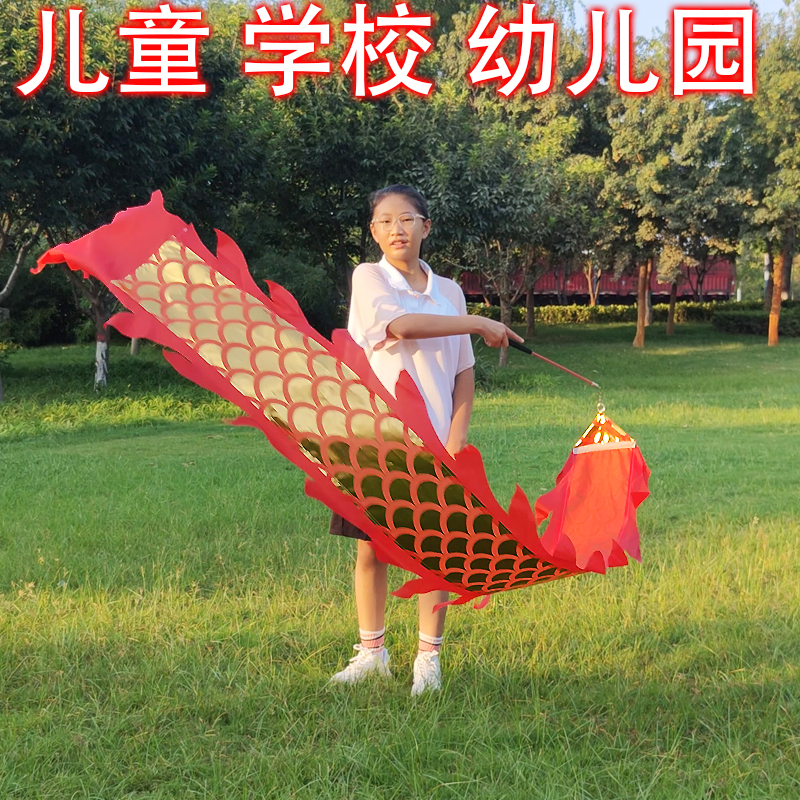 儿童舞龙学校表演舞龙幼儿学生甩龙健身龙烫金片龙耍龙彩带龙
