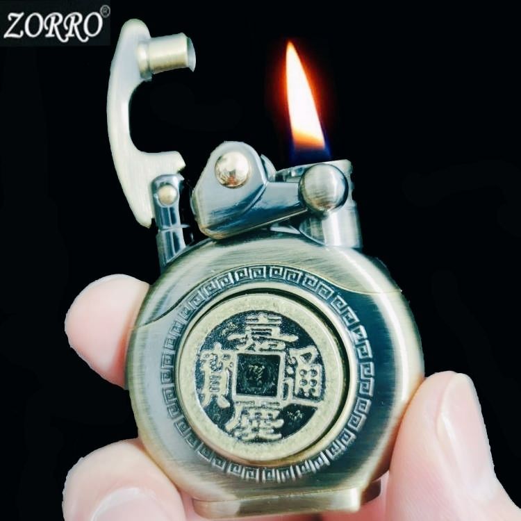 ZORRO佐罗醒狮620煤油打火机青铜拉丝摇臂旋转盘打火机