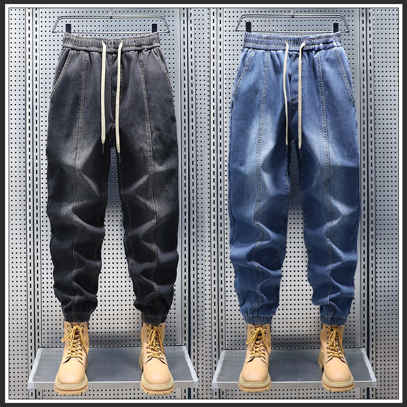 奥派鲨秋冬季加绒保暖牛仔裤男士新款潮流休闲宽松束脚百搭长裤