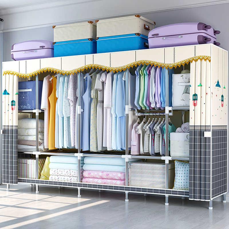简易布衣柜钢管加粗加固家用卧室收纳衣橱架简约大容量出租房专用