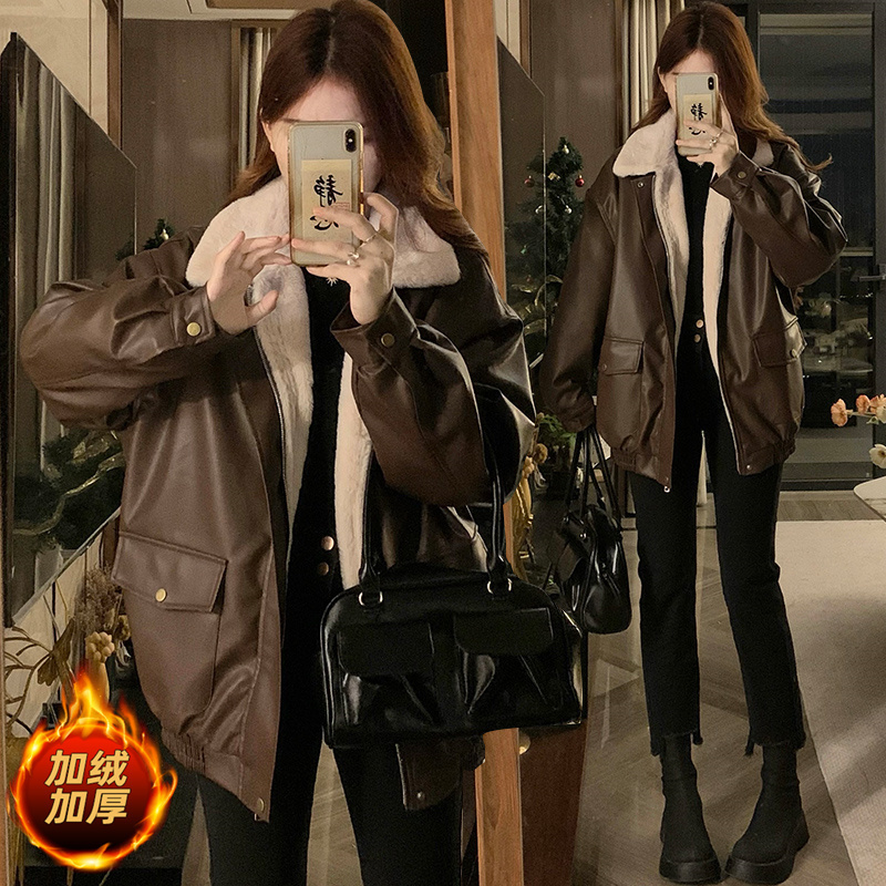 机车短款皮棉衣外套男女潮2024冬季新款韩版宽松加绒加厚夹克棉服