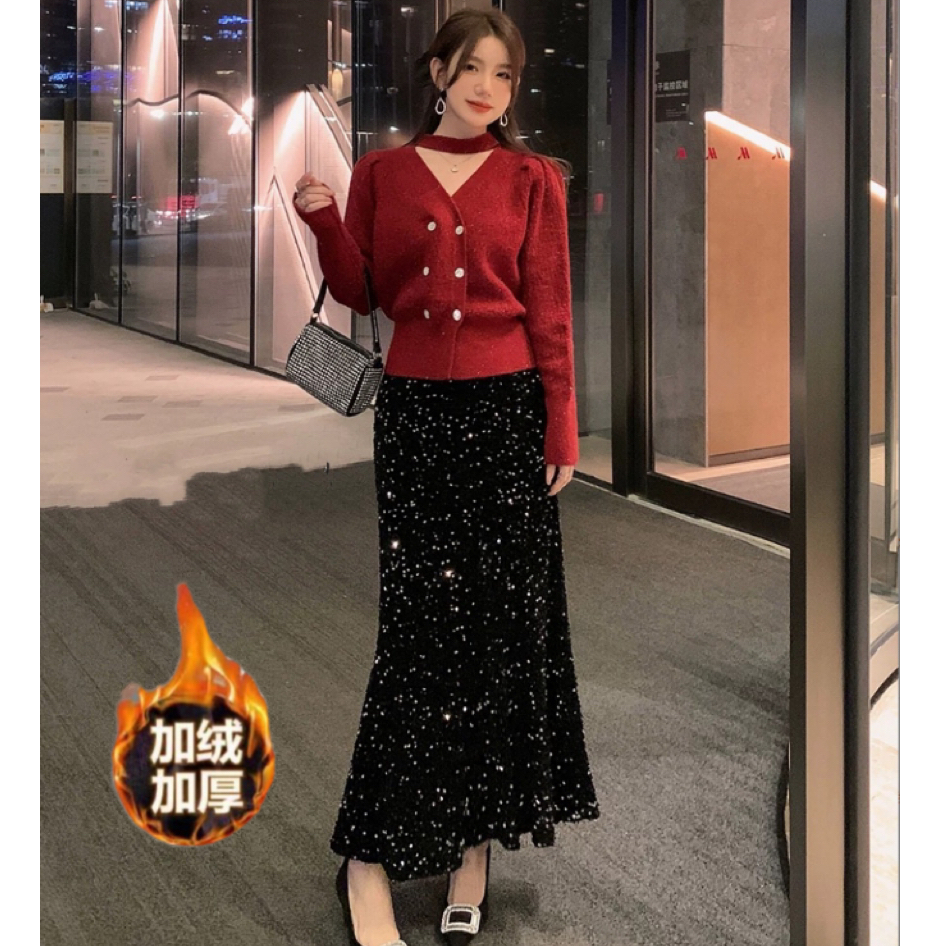 亮片鱼尾半身裙女2025新款早秋高级感高腰显瘦a字中长款包臀裙子