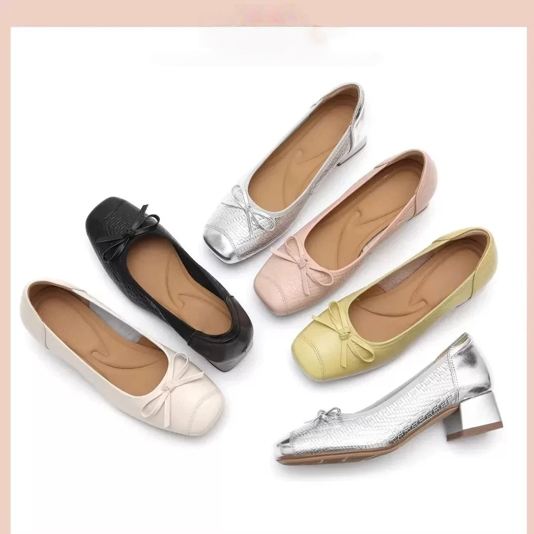 真皮牛皮一脚蹬舒适单鞋洋气休闲软底百搭气质浅口女鞋蝴蝶结单鞋