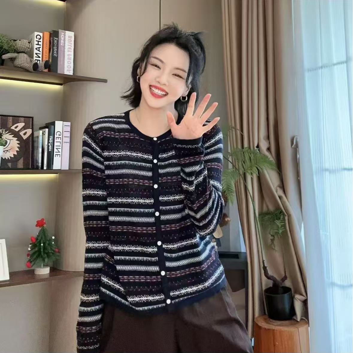 S-S-S秋季费尔岛风红色复古显瘦长袖针织开衫