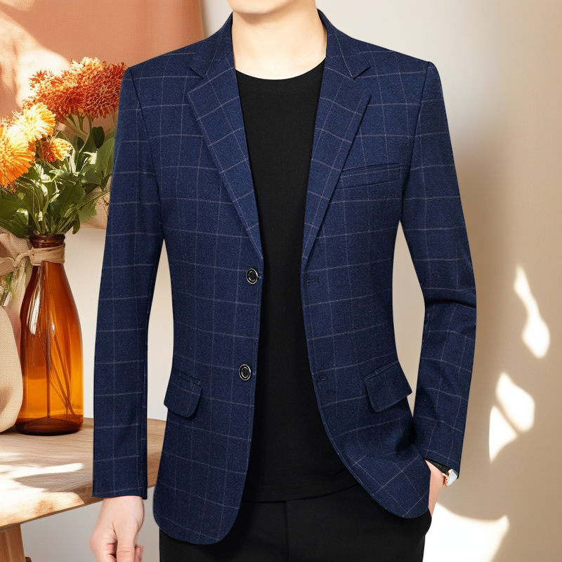 新款男士职场帅气外套格子休闲西服春秋季工装演说演讲小西服