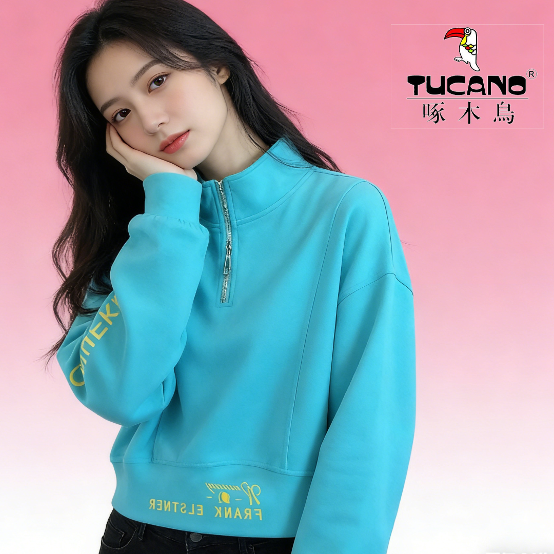 TUCANO/啄木鳥女包袖厚款立领秋冬纯色短款卫衣户外女装圆领情侣