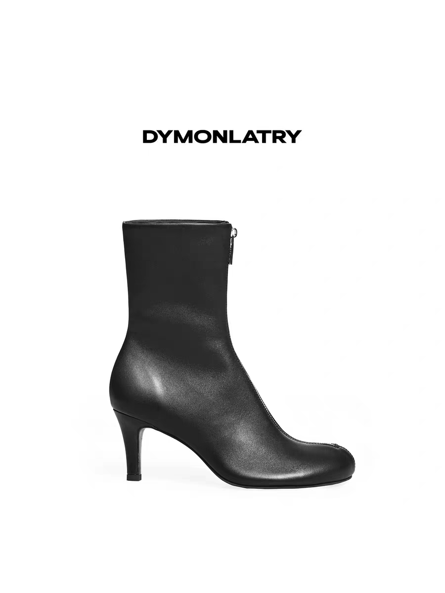 DYMONLATRY2025早秋新款拉链弹力高跟短靴女圆头细跟靴子