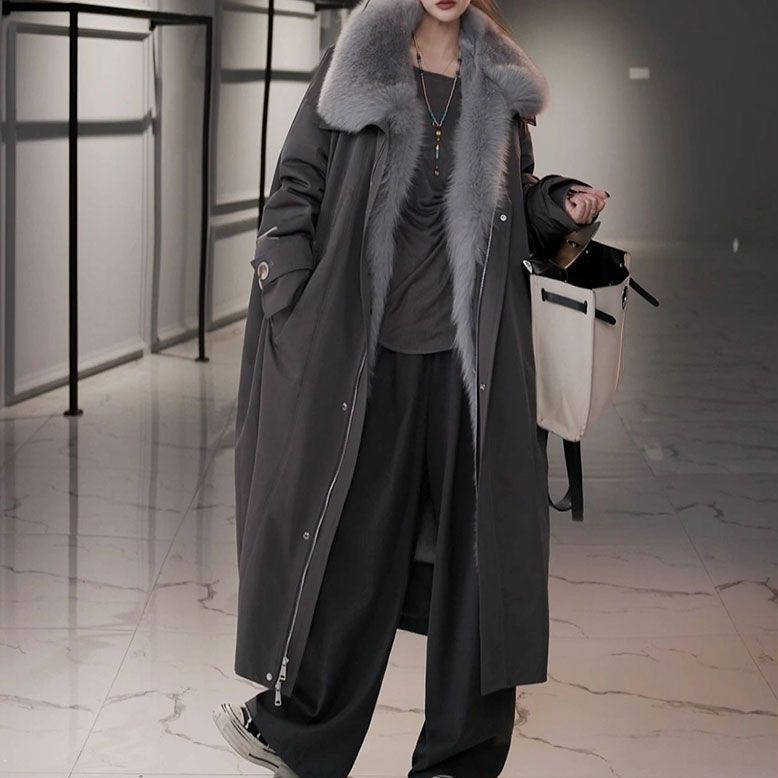 2025毛毛领长款棉袄女冬季爆款设计感小众气质轻奢名媛高品质外套