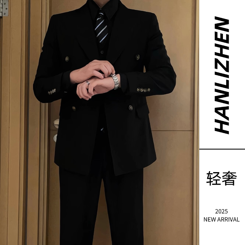高级感高档轻奢西服套装男士商务正装新郎结婚伴郎礼服双排扣西装