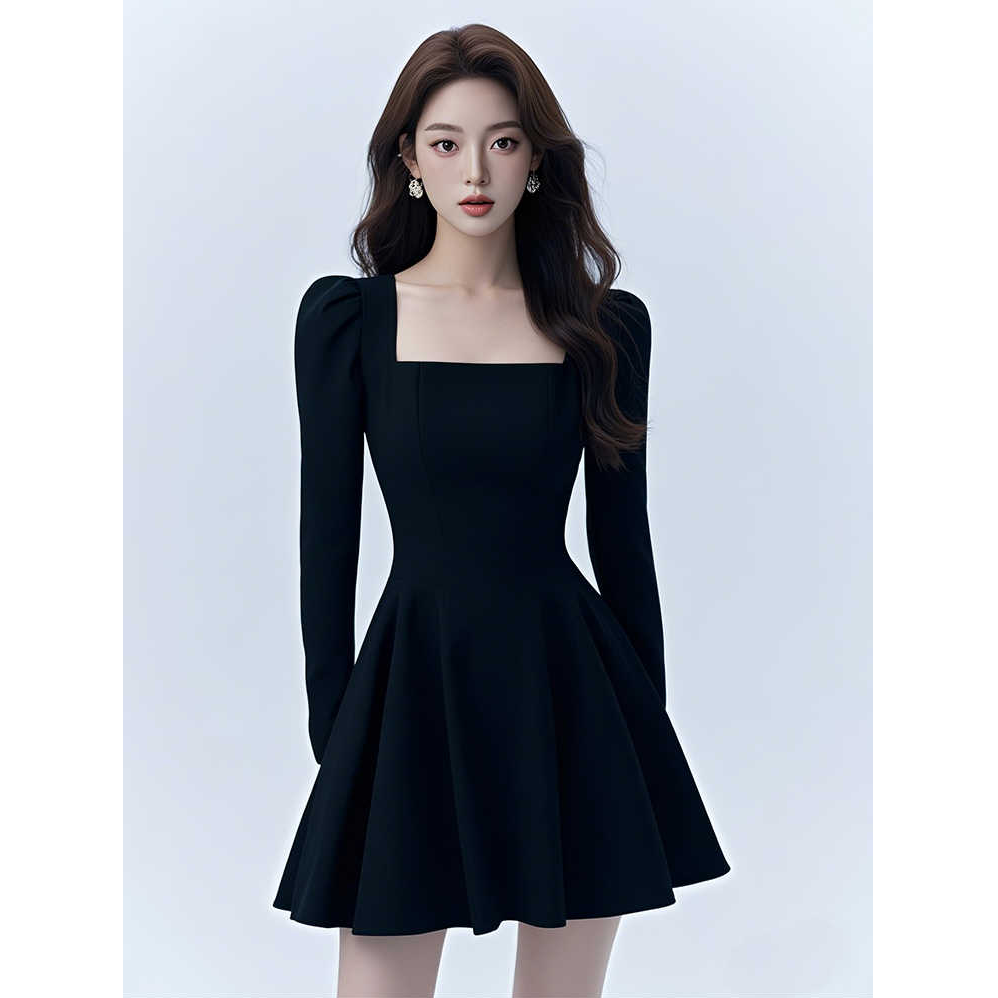 法式黑色赫本风连衣裙女2025早春新款富家千金名媛收腰小礼服裙子