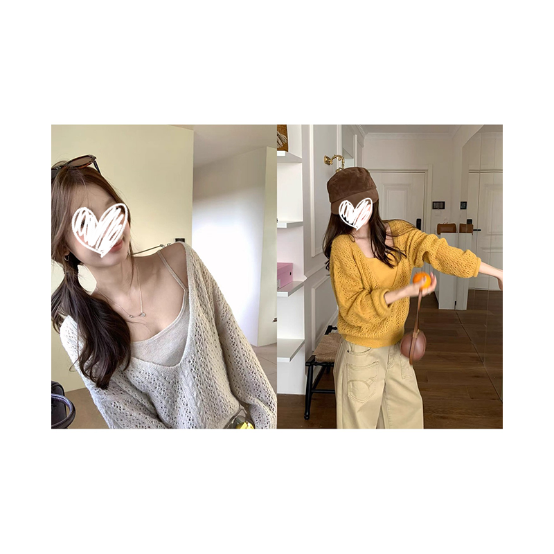 针织罩衫配吊带女款早秋季V领镂空韩系chic慵懒氛围感穿搭两件套