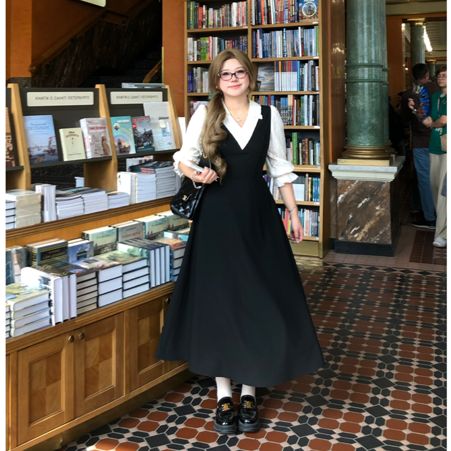 安妮不火初秋新款V领假两件爆款版型返场百搭显瘦连衣裙A252Q0444