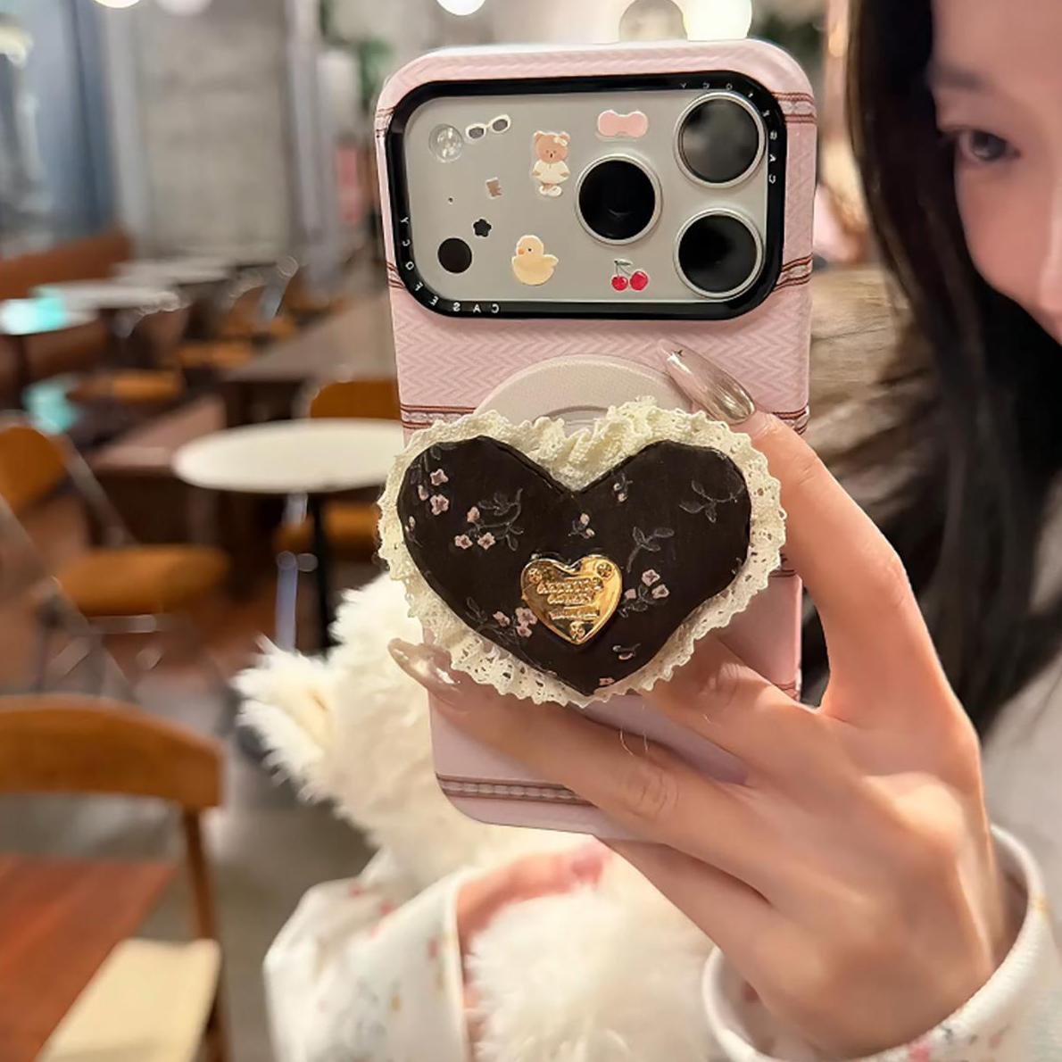 ins风温柔风爱心碎花适用苹果17promax手机壳iphone16磁吸支架15