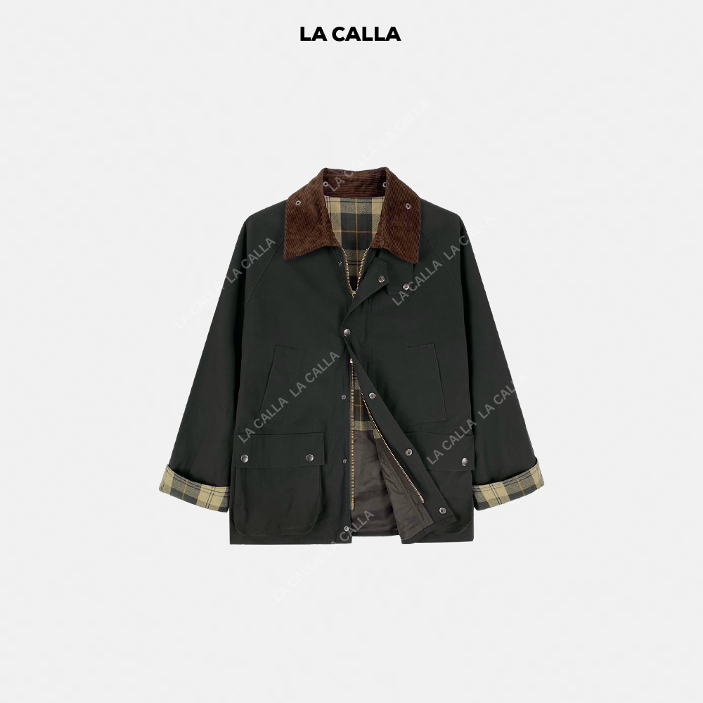 LA CALLA老钱复古翻领格纹工装夹克外套BL-AA6883