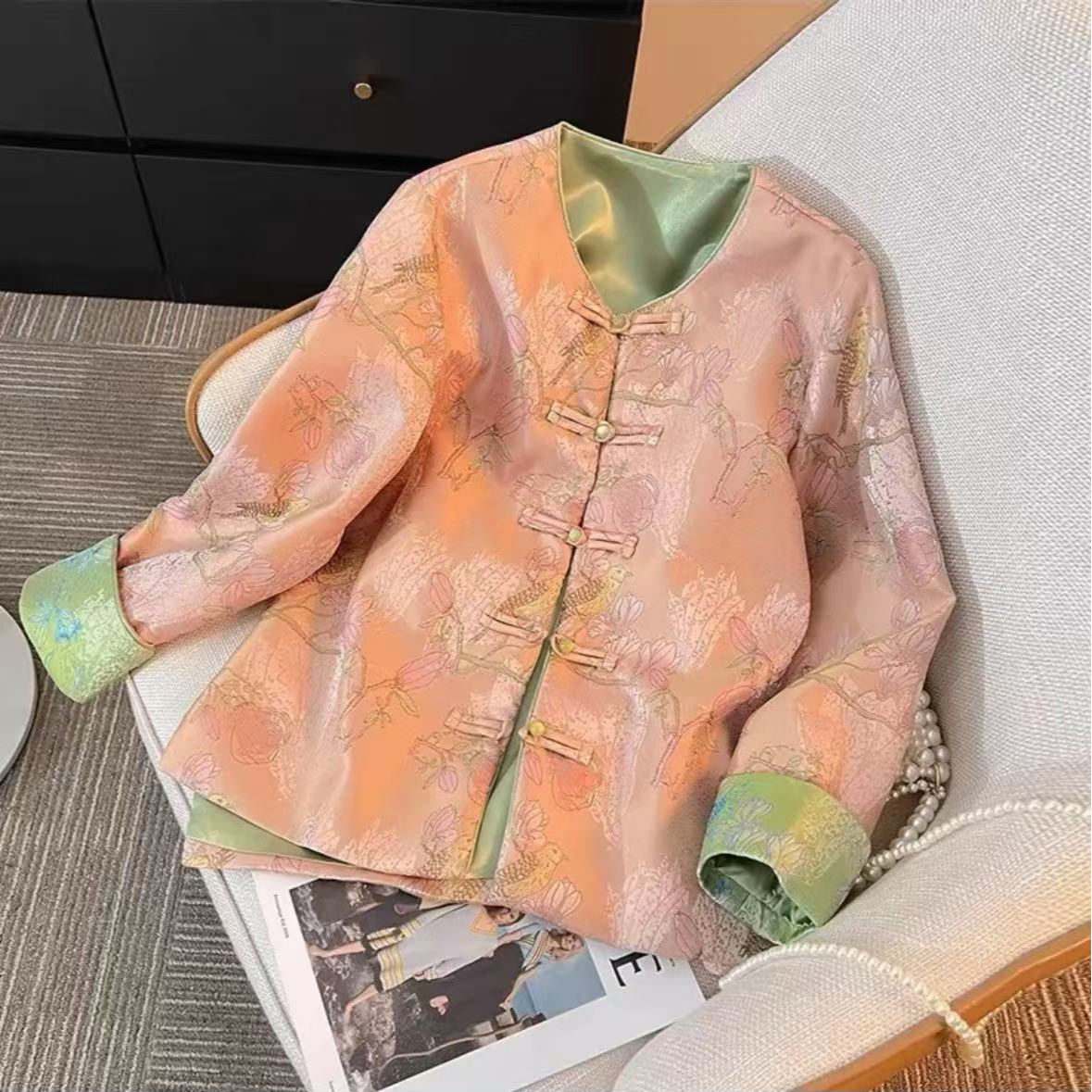 044-1【喜上眉梢】定制织锦缎新中式外套 春季喜上眉梢长袖上衣外套